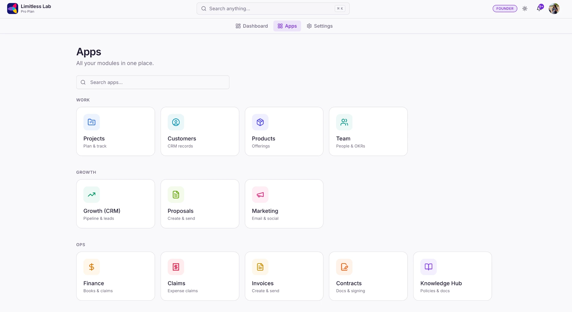 All in One Business Software sample app screenshot