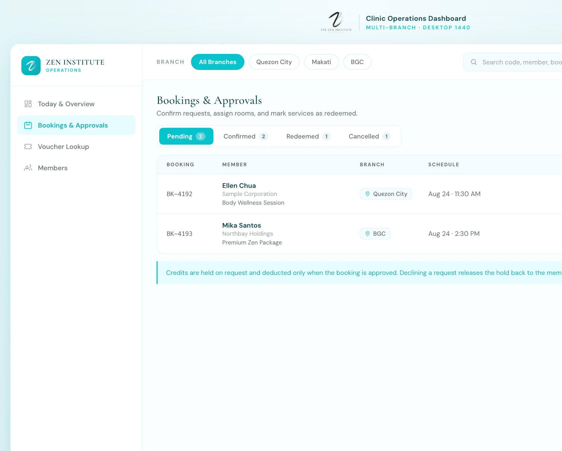 Booking System sample app screenshot